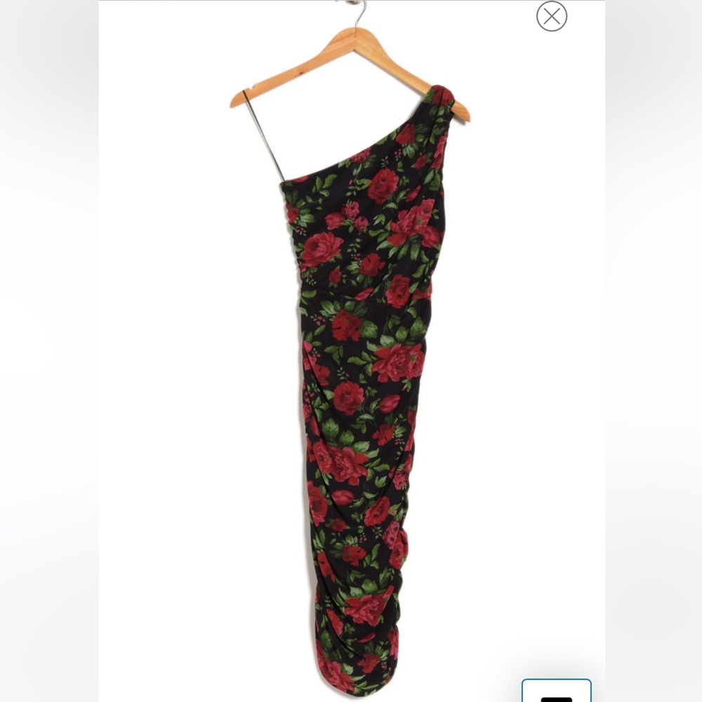 Love By Design One Shoulder Carnation Floral Midi Ruched Dress